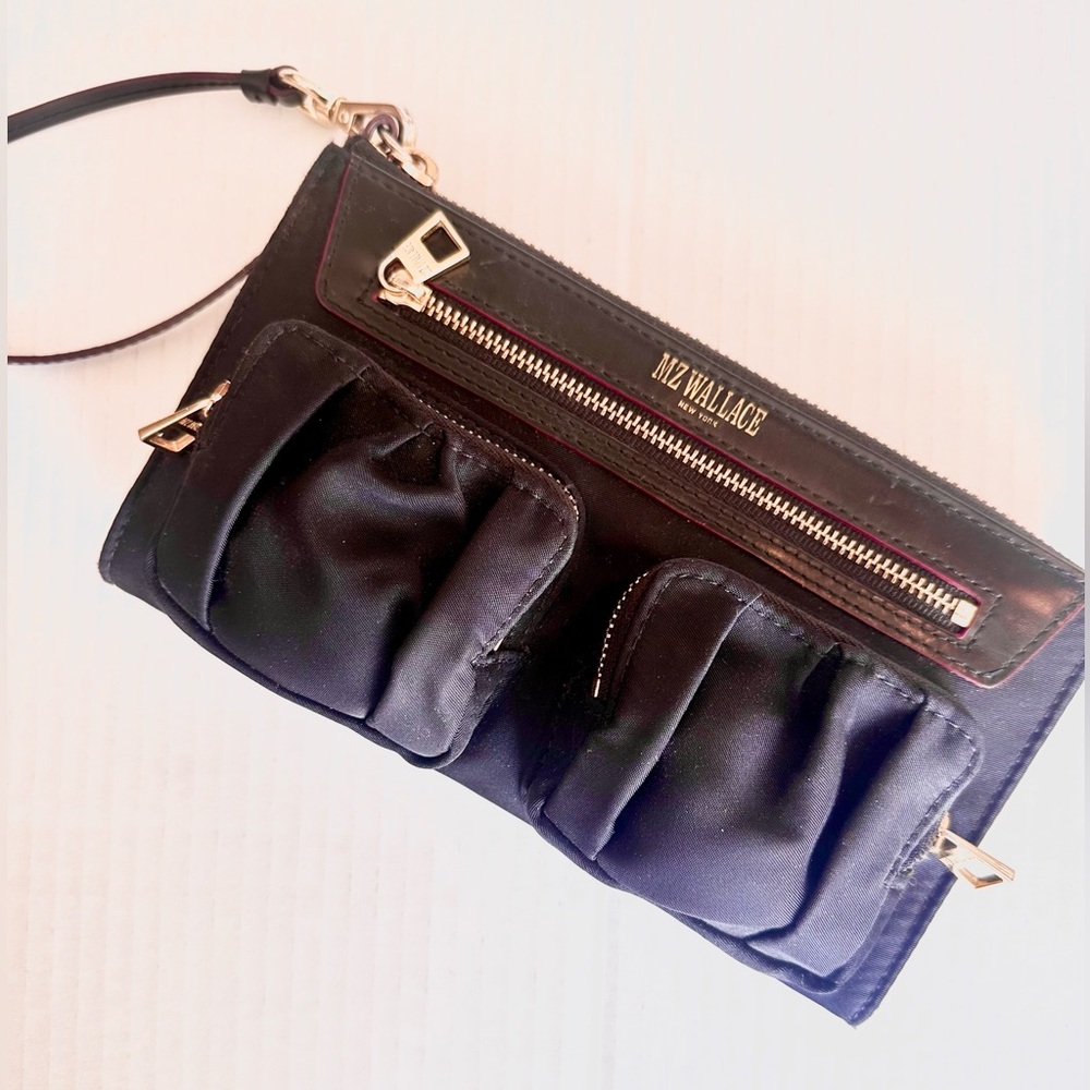 MZ Wallace Black Clutch with Gold Accents